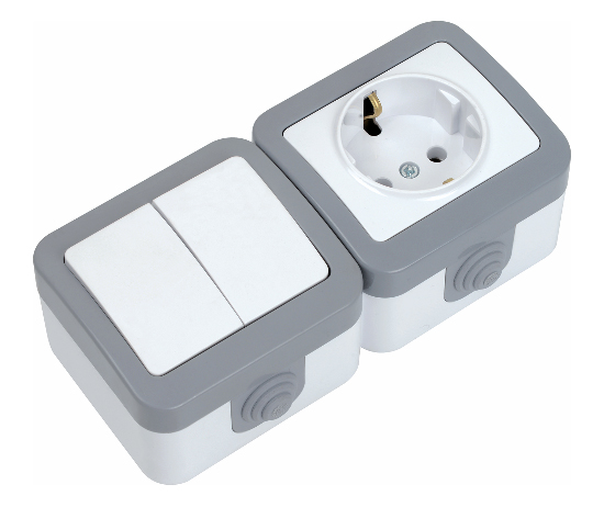 Double  One Way Switch + Socket Outlet Earthed