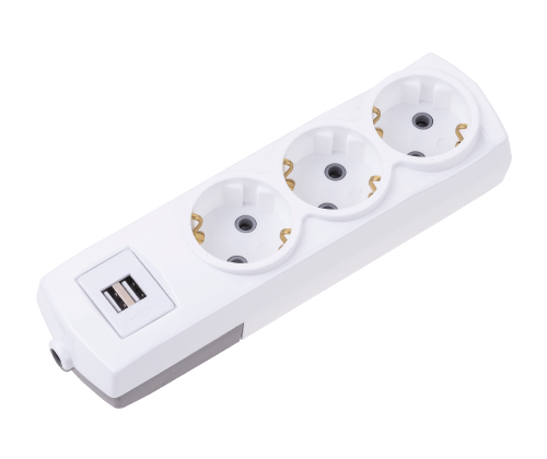 3 Gang Earthed Group Socket + 1m Cable + USB